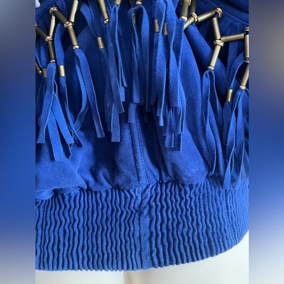 Vintage Gianni Versace 1990 Suede Leather Unisex Jacket With Beaded Fringe - Picture 7 of 17